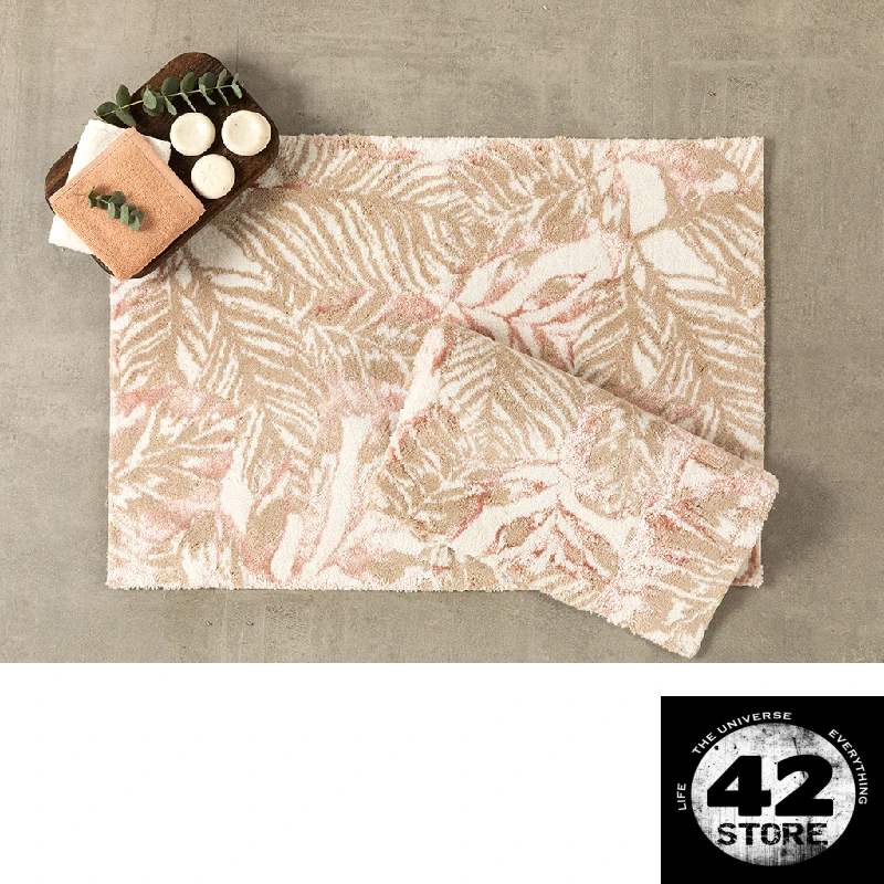 Foliage Cotton Flush Cotton Bath Set 60x90 + 50x60 Cm White-Light Grey-Pink English Home High Quality