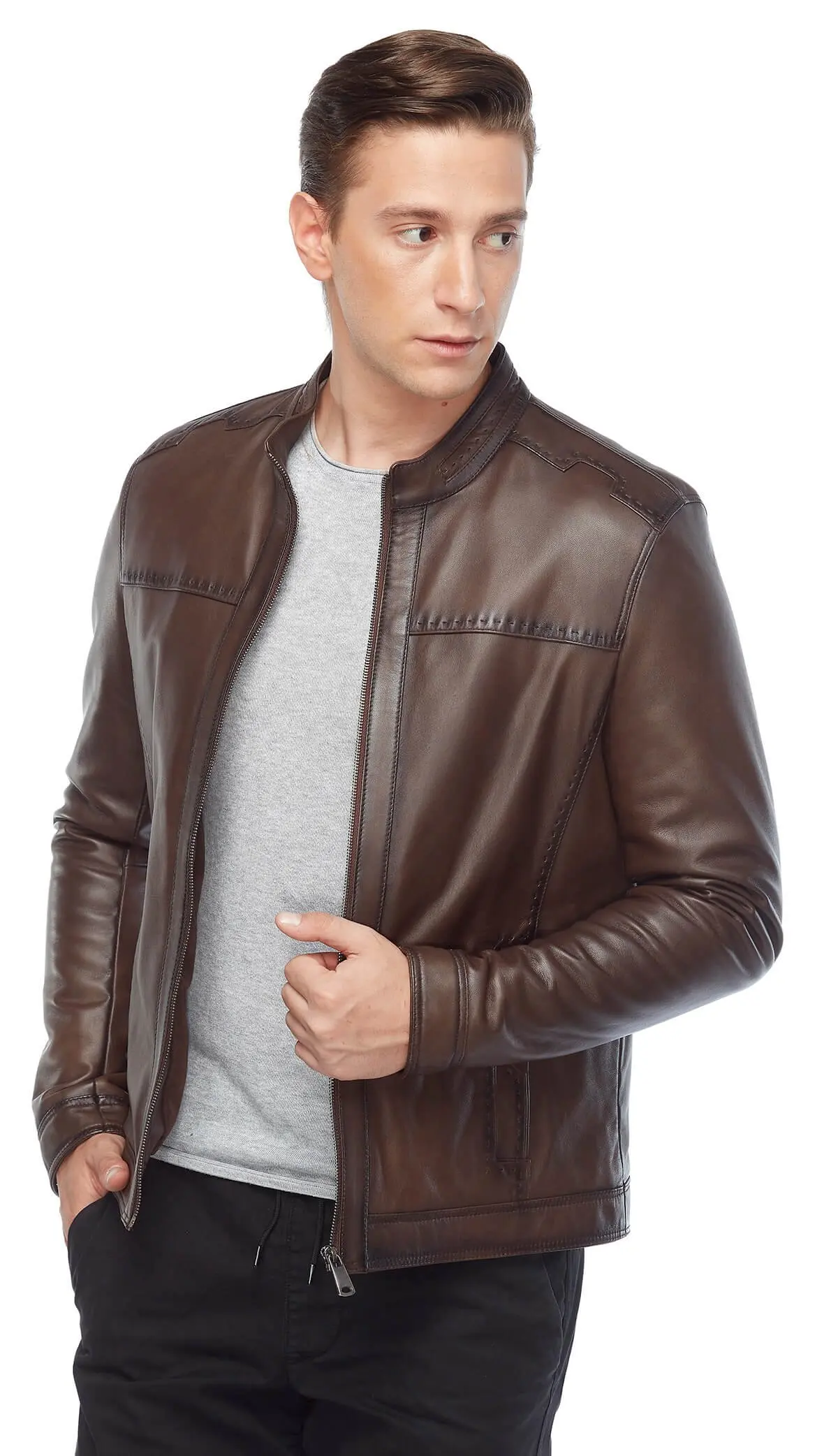 Sports Stitched Classic Leather Coats Coffee Original Lambskin Autumn Winter 2022 Biker Slim Large Size VintageTürkiye