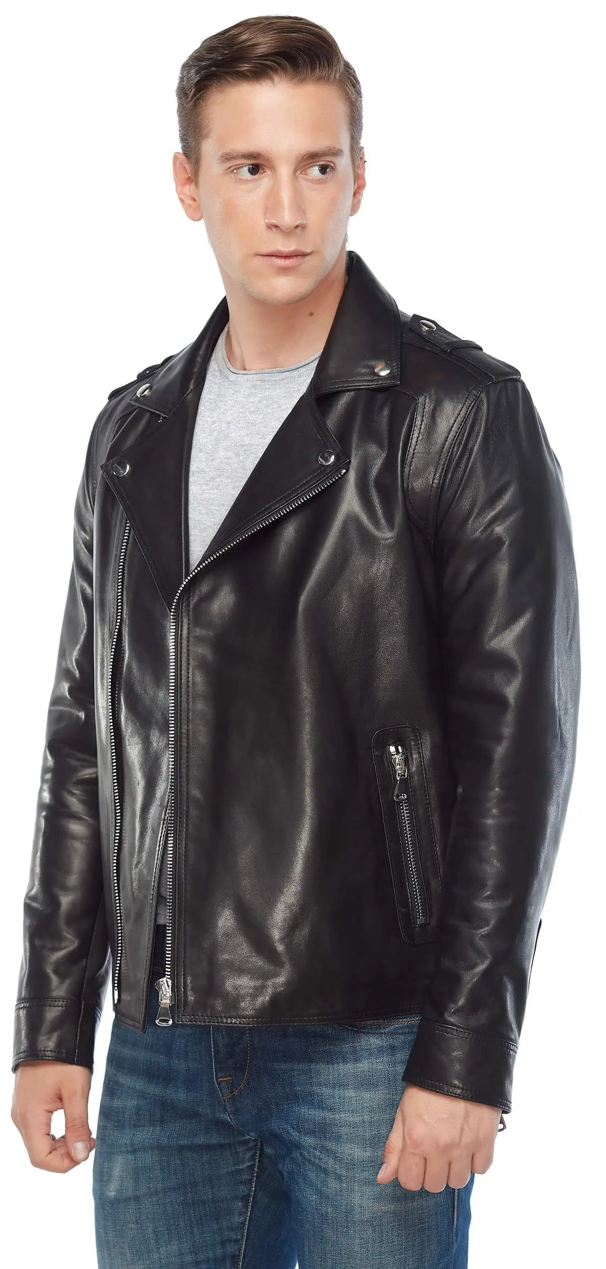 Biker Men 'S Genuine Leather Coat Black Original Lambskin Autumn Winter 2022 Biker Slim Large Size VintageTürkiye