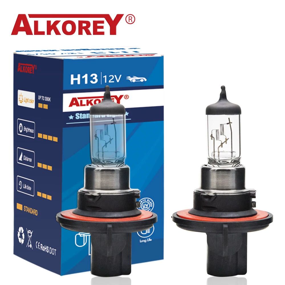 Alkorey 2PCS H13 9008 12V 60/55W Clear Auto Headlight Bulbs Warm White 3350K Car Lights Driving Lamp Halogen Lamps