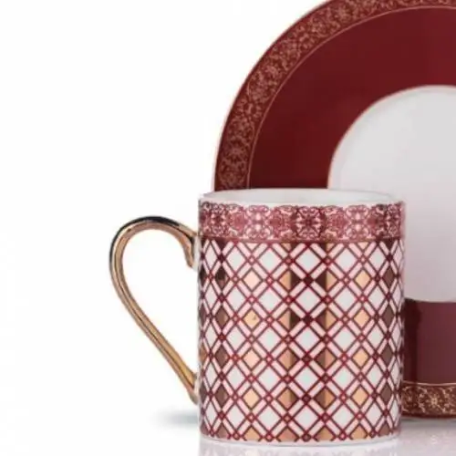 DOLBOVI Stilvoll 12 Piece Coffee Cup Set BURGUNDY Turkish Coffee Cup Turkish Cup tea cup set tea cup coffee mug اكواب سيراميك cup tea set чайный серви cup tea handmade bowl beautiful mugs turkish tea set vintage Saucer