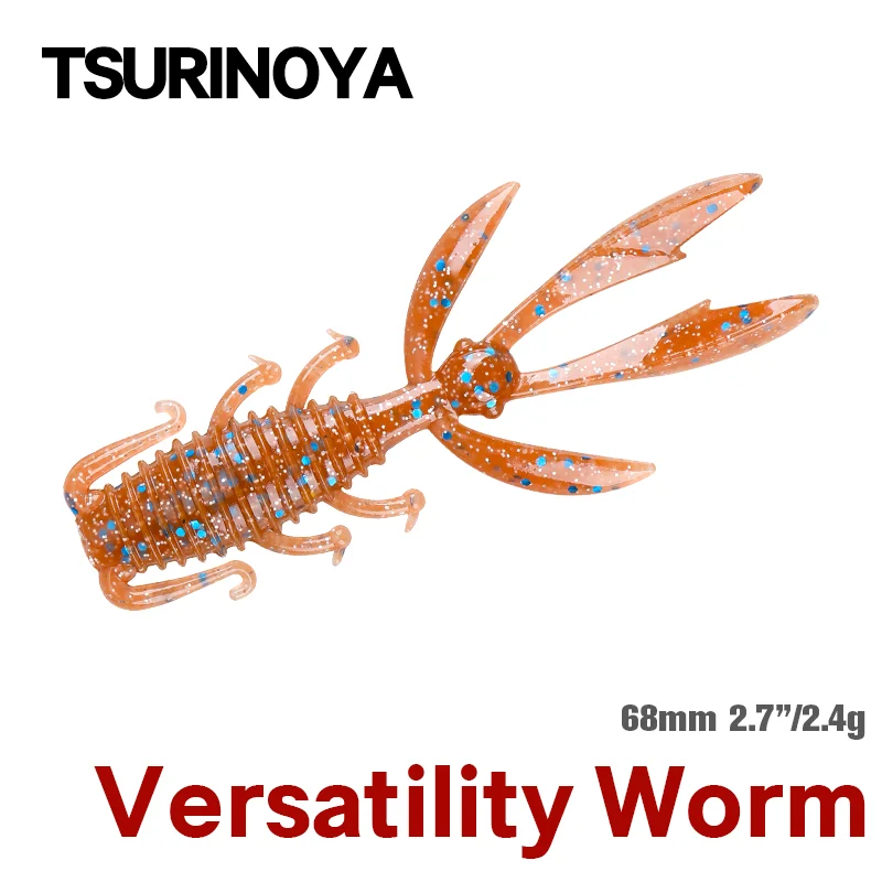 TSURINOYA 2.7in karides yumuşak solucan PIONEER 68mm 2.4g 20 adet açık oyun balıkçılık cazibesi yapay silikon bas alabalık ajing yumuşak yem