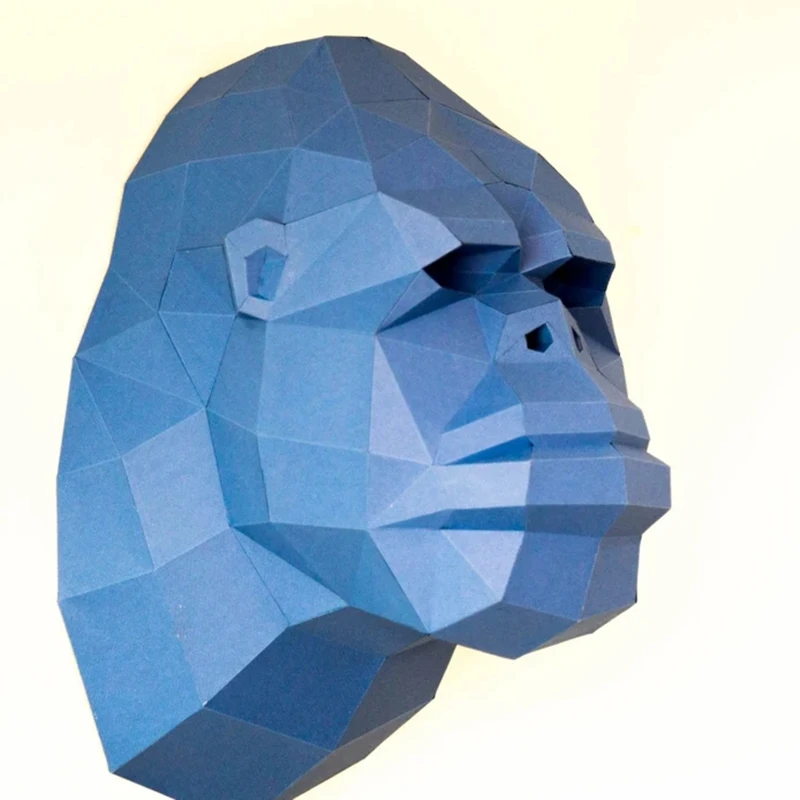 

50cm Gorilla Head Paper Craft Origami DIY Low Poly Trophy Sculpture 3D Model wall Decor Orangutan Head Paper Model Stage Tools