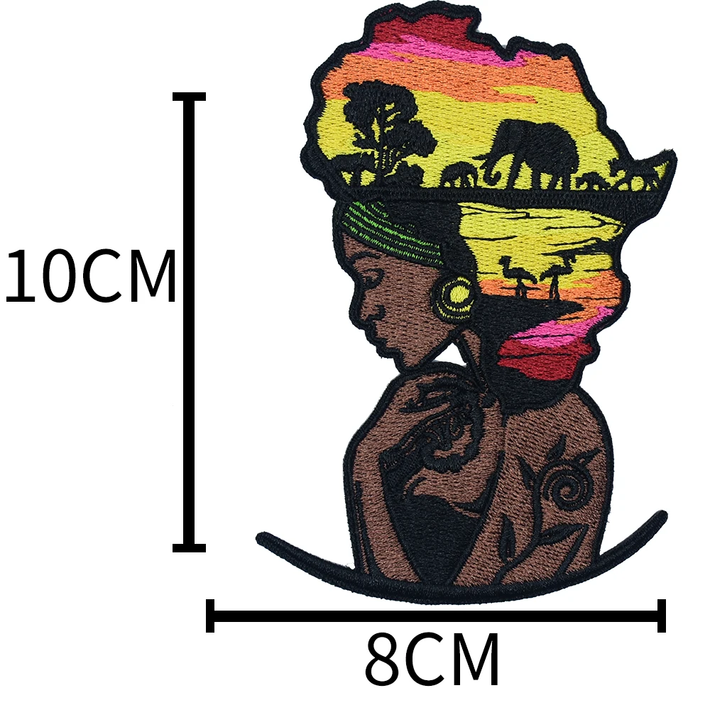 Exclusive Mother Africa 100% Embroidered Large Embroidery Patch Iron-On Applique Black History Month Gift Decorative Clothing