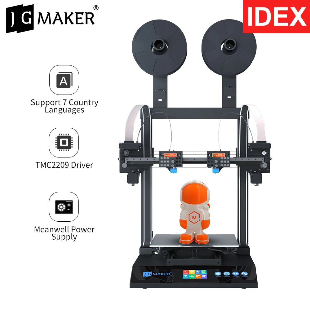 JGMAKER Artist D Pro 3D Printer, IDEX Independent Dual Extruder, Support RU DE,ES, FR,IT Language, TPU PLA  ABS PETG Filament