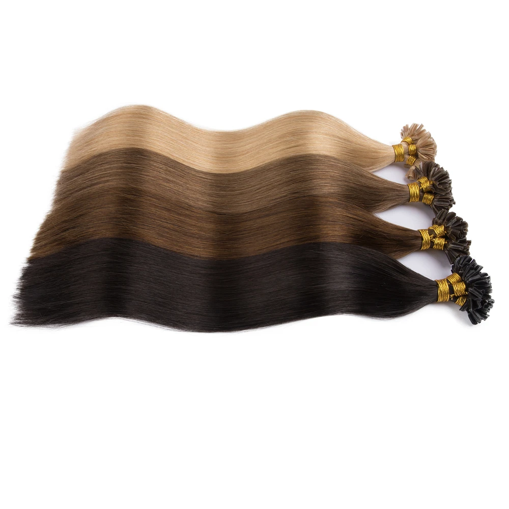 Straight Keratin Human Fusion Hair Nail U Tip Machine Made Remy Human Hair Extensions 0.8g/ps Muti-Color
