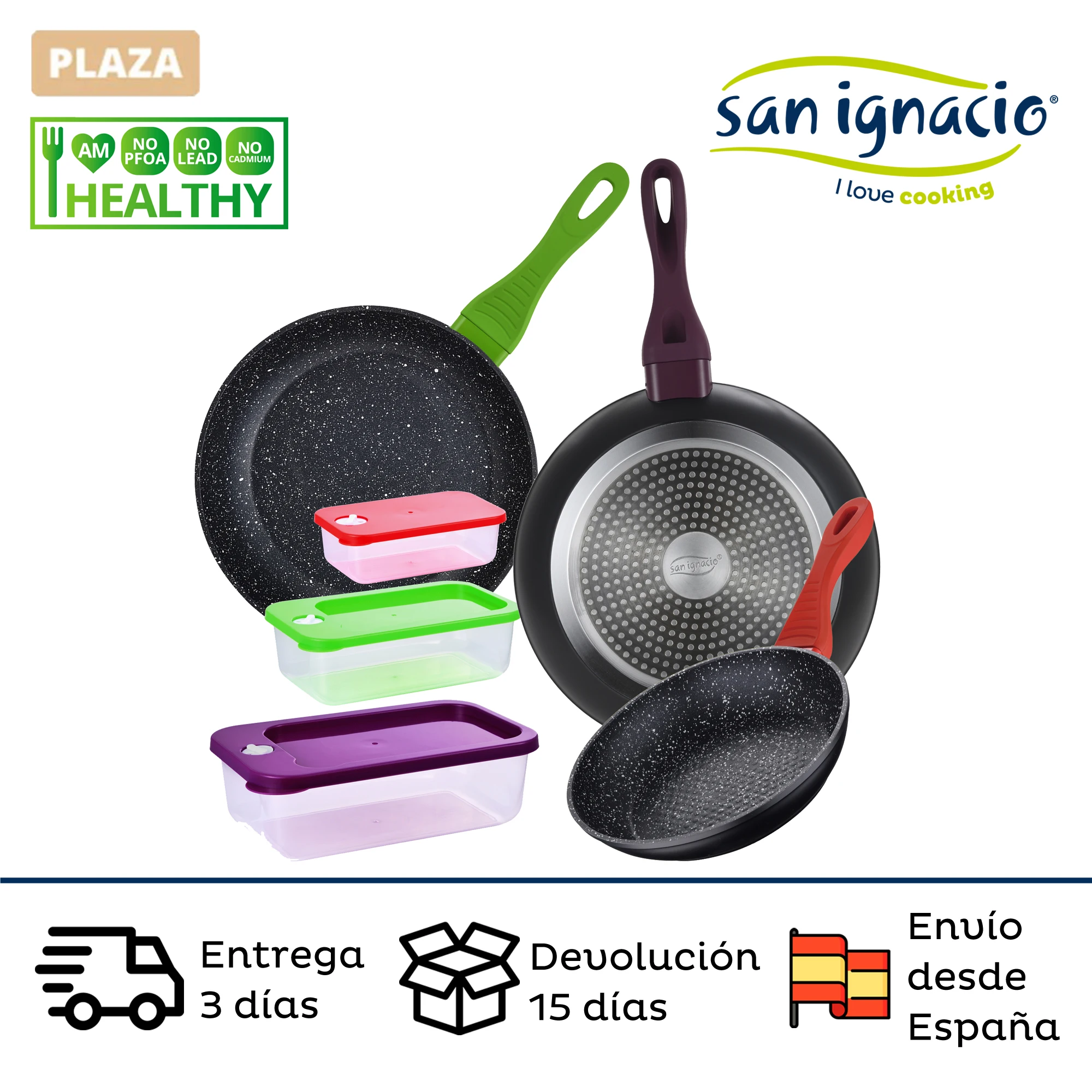 Set of pans (20/24/28cm) SAN IGNACIO Jolie in aluminum forged with kitchen utensils, fiambreras and silicone lids