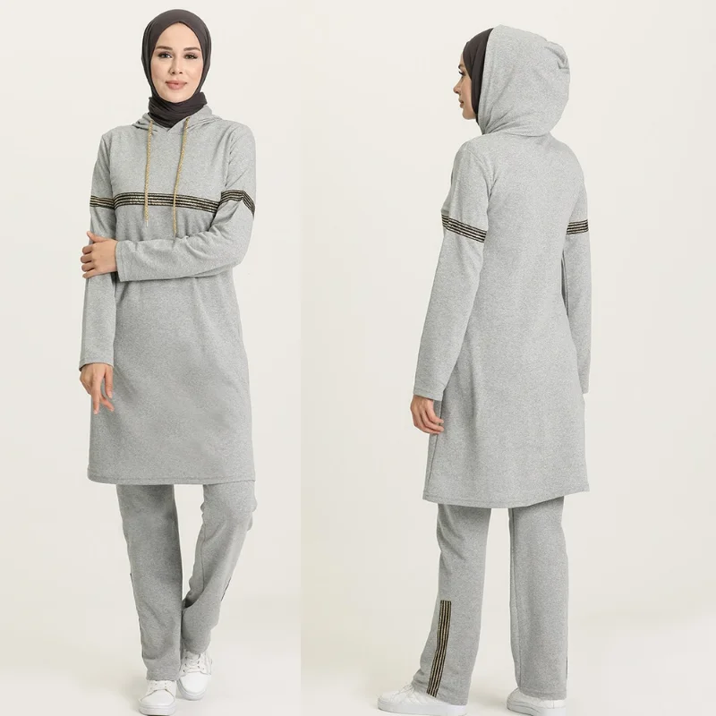 2021 New Season Hooded tracksuit 2 piece Muslim Women Hijab tracksuit fashion Turkey AbayaDubai Islamic sportswear Arabia Turkey