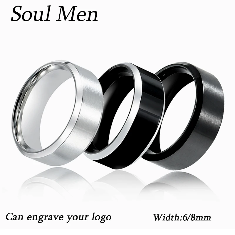 Black Rings Classic Stainless Steel Ring Engagement Wedding Bands For Men Female Couple Black Silver Color Fashion Jewelry 8/6mm