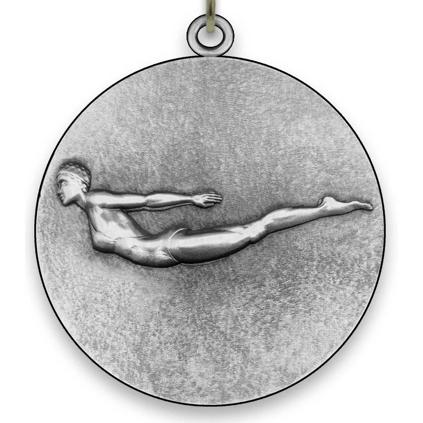 Large Metal Diving Medal - Female - Silver - 6,4 cm - with Neck Ribbon size 3.3cm x 80cm - Choice of Ribbon Colours.