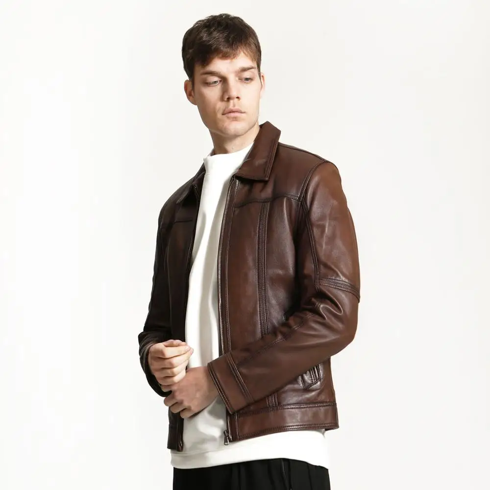 

2022 Men's Real Leather Lambskin Jacket Motorcycle Autumn Spring Coat Warm Genuine Large Size Suede Casaco Jaqueta Masculina