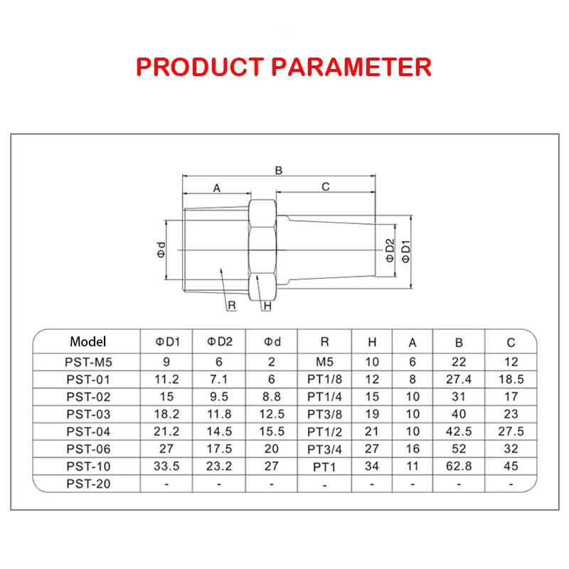 PST-01, PST-02, PST-03,PST-04 Quick-Discharge Solenoid Valve Accessories Exhaust Connector PST Mute Pneumatic Muffler