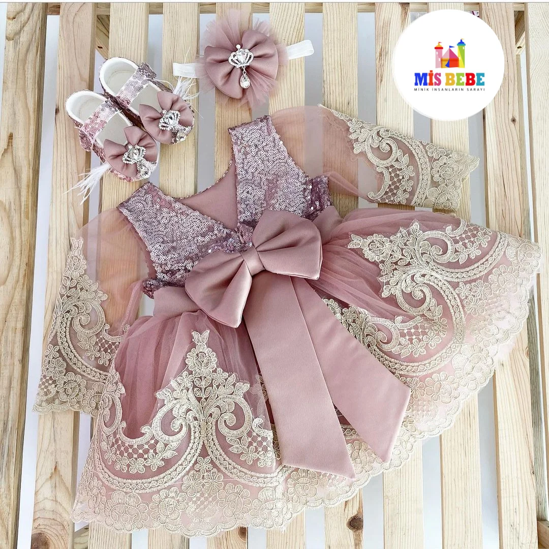 Baby Girls Lace Flower Princess Dress Toddler Kids Christmas Bowknot Costume Children Birthday Party Tutu Gown Baptism Clothes