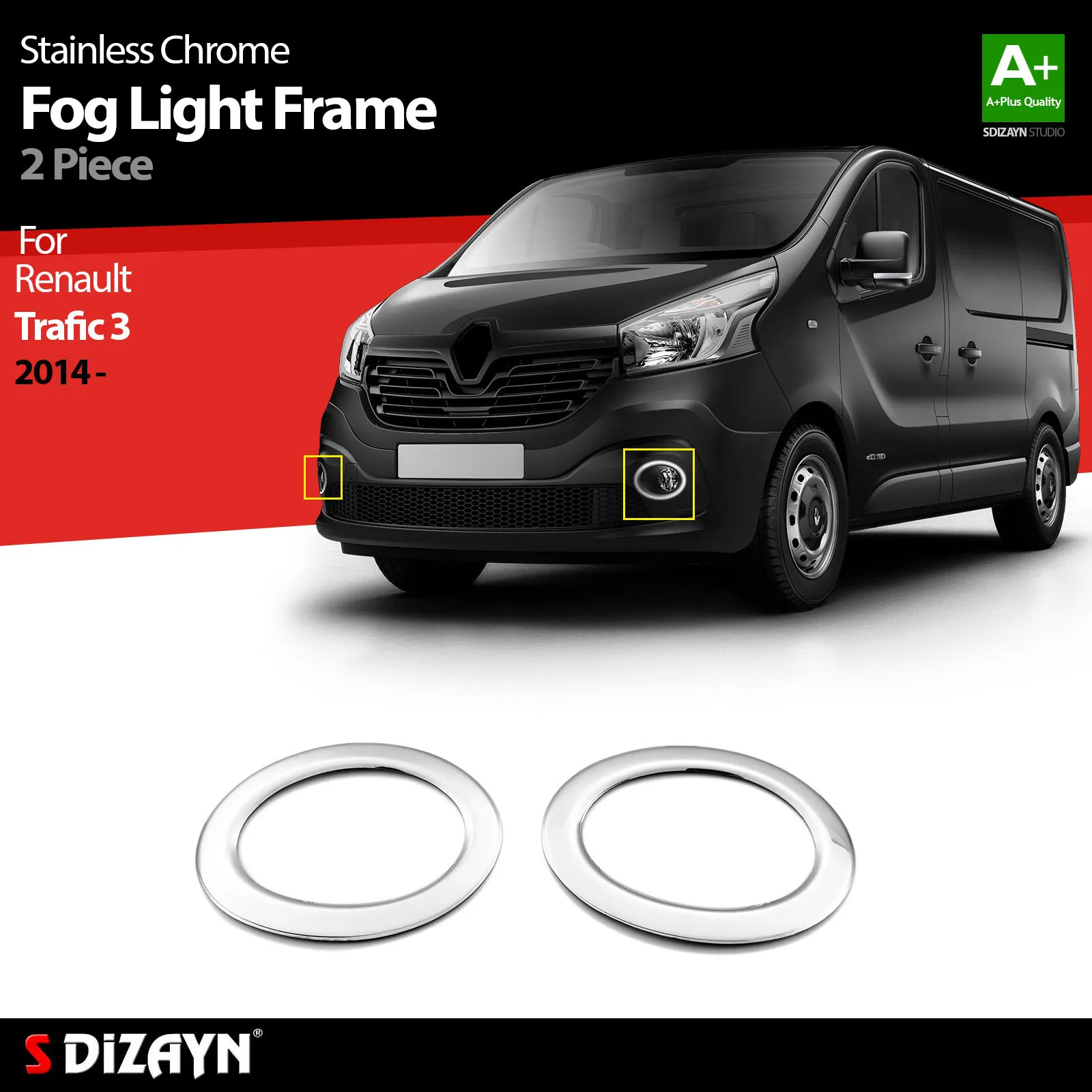 S Dizayn For Renault Trafic Chrome Fog Light Trim Stainless Steel 2 Pcs Exterior Car Accessories Parts Auto Products Stickers