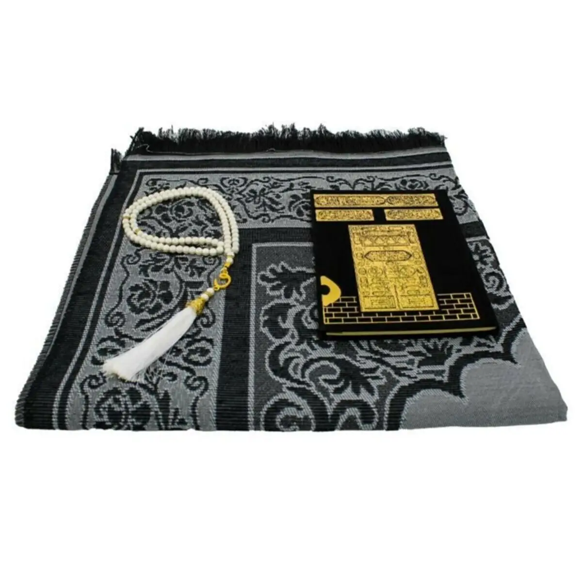 

Black Muslim Sets 3Pcs Black Gold Muslim Set Arabic Islamic Mevlüt Umrah Gift Sijadat Prayer Rug Yasin i Şerif White Rosary