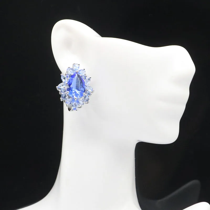 Buy 4 Get 1 Free 26x20mm Dazzling 10g Violet Tanzanite Golden Citrine Gift For Woman\'s Bride Wedding Silver Earrings