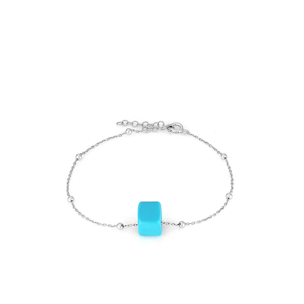 Fine 925 Sterling Silver Jewelry Bracelet 925 Silver Wristband with cubic Turquoise