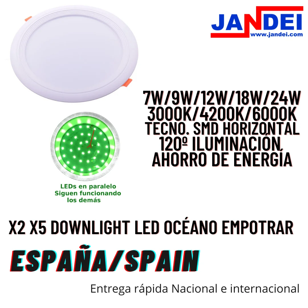 JANDEI packs Led spotlight Downlight ocean 7W/9W/12W/18W/24W in 6000K/42000K/3000K driver included, led Downlight recessed downlight (packs of 2 or 5 units)