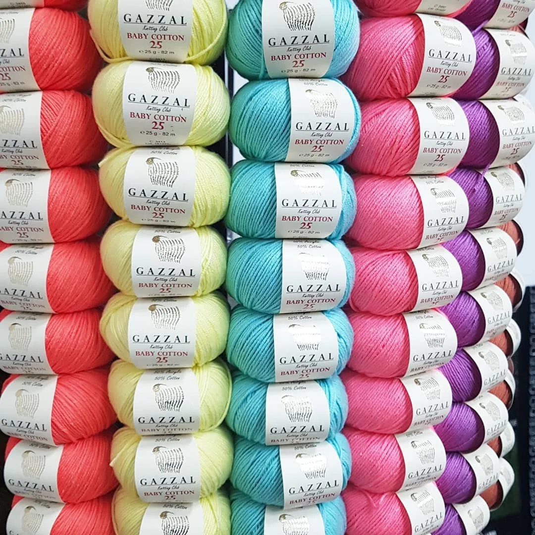 Baby Cotton Knitted Yarn (15 Ball) 58 Color Options 82 Meters(25gr) Hand Knitting Yarn Ball - Gazzal Baby Cotton 25 - Christmas - Noel - Navidad - Sheep - Toys - Acrylic - Multicolor - Amigurumi - DIY - Wholesale