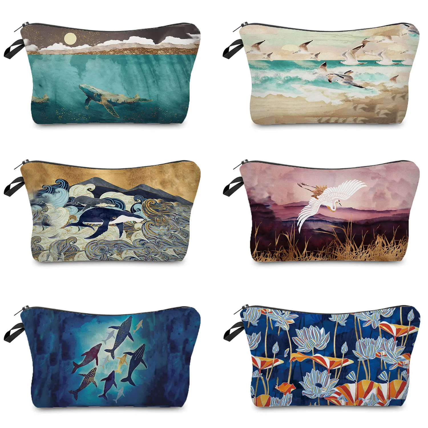 Retro Ukiyoe Printed Women's Cosmetic Bag Ladies Partty Makeup Bag Tour Toiletry Bag Portable Safe Card Bag Pencil Case For Boys