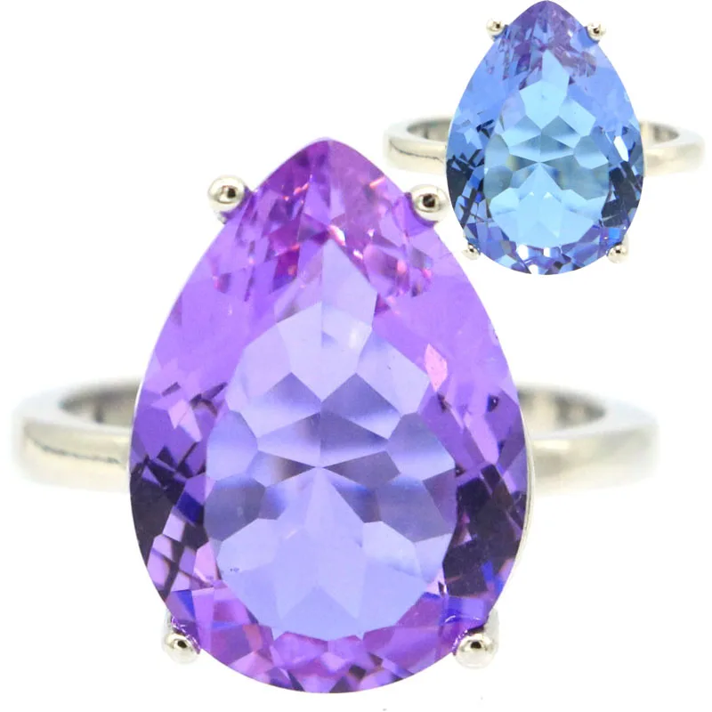 Buy 3 Get 1 Free 18x13mm SheCrown Color Changing Alexandrite Topaz Women Daily Wear Silver Rings