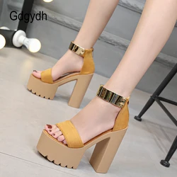 Gdgydh Fashion Bling Ultra High Heels Summer Shoes Dress Party Open Toe Suede Leather Platform Sandals Woman Thick Bottom Show