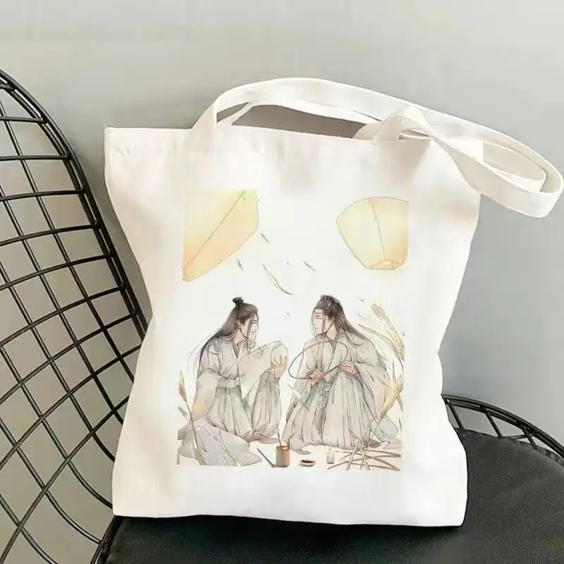 Xiao Zhan Wang Yibo Cosplay Canvas Shoulder Bag Handbag Mo Dao Zu Shi Cute Cartoon Casual Shopping Bag For Men Women Accessories