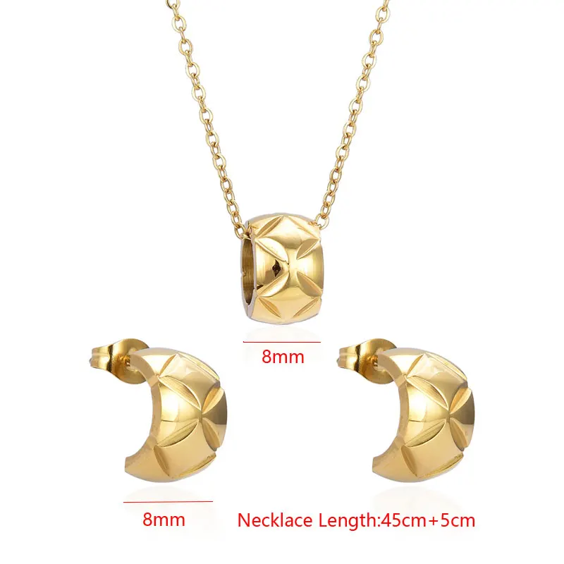 Hot Sale Popular 316L Stainless Steel Pendant Necklace Earrings With Patterns Link Chain Necklace Fashion Jewelry Set For Women