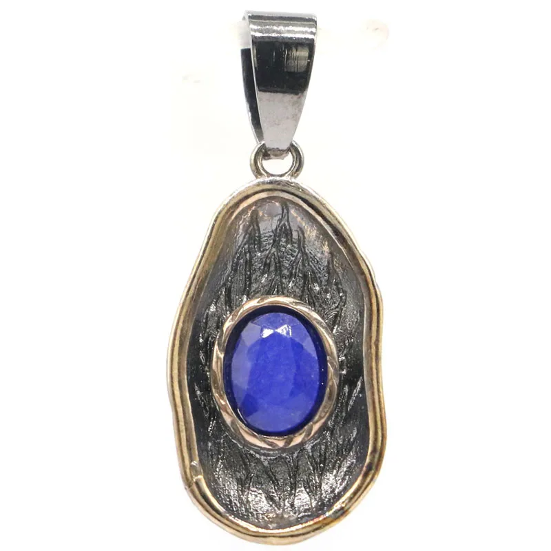 

Buy 2 get 1 free 31x13mm 2021 Neo-Gothic Real Blue Sapphire Pink Tourmaline For Man Street Jewelry Black Gold Silver Pendant