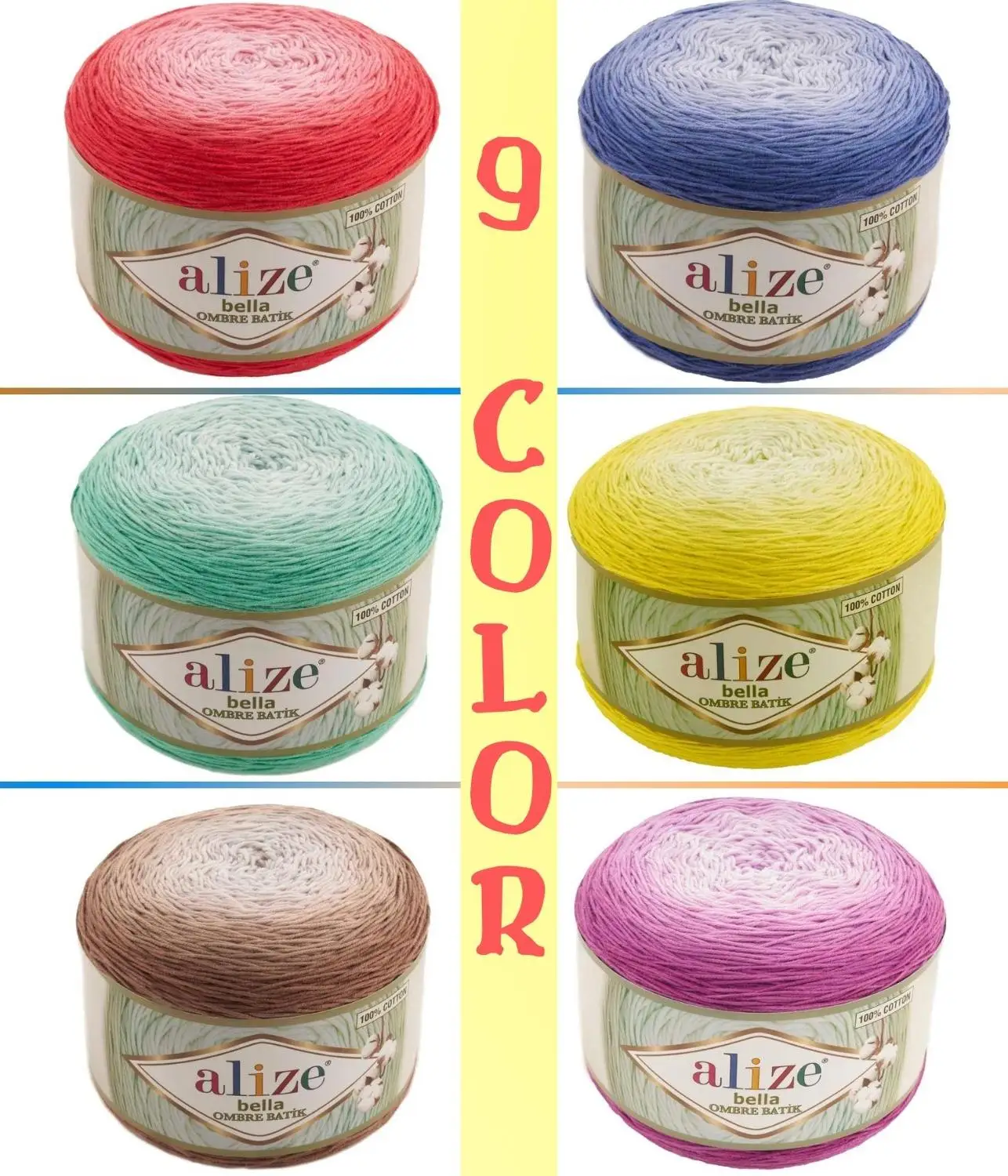 

Hand Knitted Yarn 100% Cotton - 900 Meters(1-2x250gr) - 8 Color-Cake Knit Yarn Ball Scarf - Alize Bella Ombre Batik -Sweater-DIY