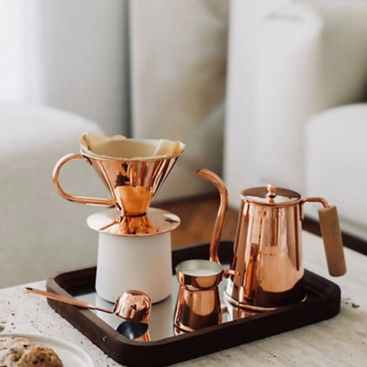 Copper Coffee Equipments Copper Milk Bowl, Measuring Spoon, Dripper, Drip Kettle, Accessories for Espresso Coffee Enjoyment