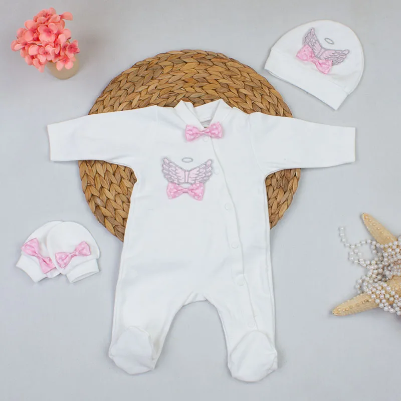 

Rompers Suit Angel Wings For Girl Newborn Baby Clothes Hat Gloves Dress 3 piece Sets Cotton Infant Babies Girls Rompers Clothing