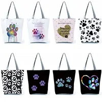 Bolsos de mano con patas de perros a la moda, bolso de compras con estampado de perros de amor, bolso de hombro informal para mujer, bolso de playa de viaje Kawaii para mujer
