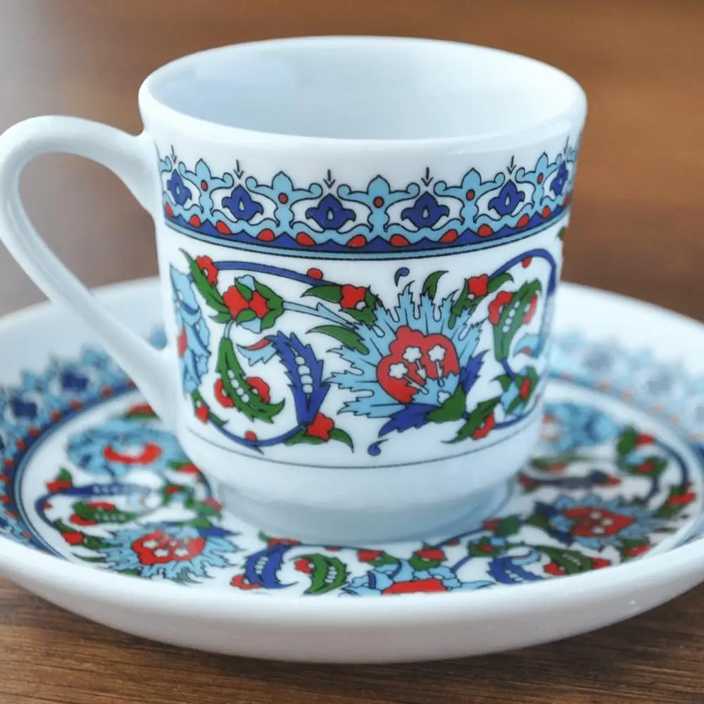 Turkish Porcelain Coffee Cup Topkapi Model 6 Person 12 Pieces.