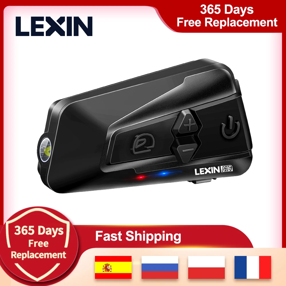 

2021 NEW LEXIN G16 Motorcycle Helmet Intercom for 16 Riders Headset Bluetooth5.0&Music Sharing with Headlamp/DSP Noise Reduction