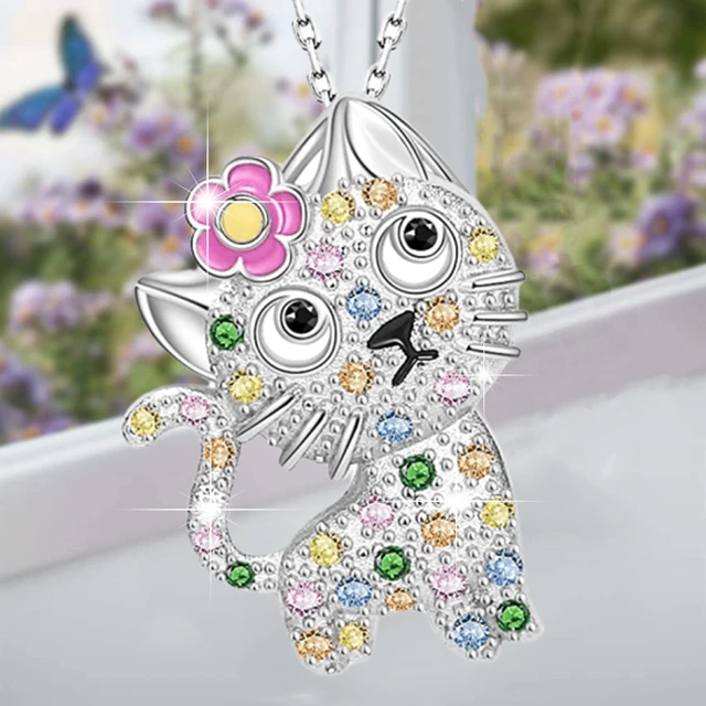 Little Girl Cat Necklace Necklace Christmas Girl Silver Girls Pendants Color Gem Aliexpress