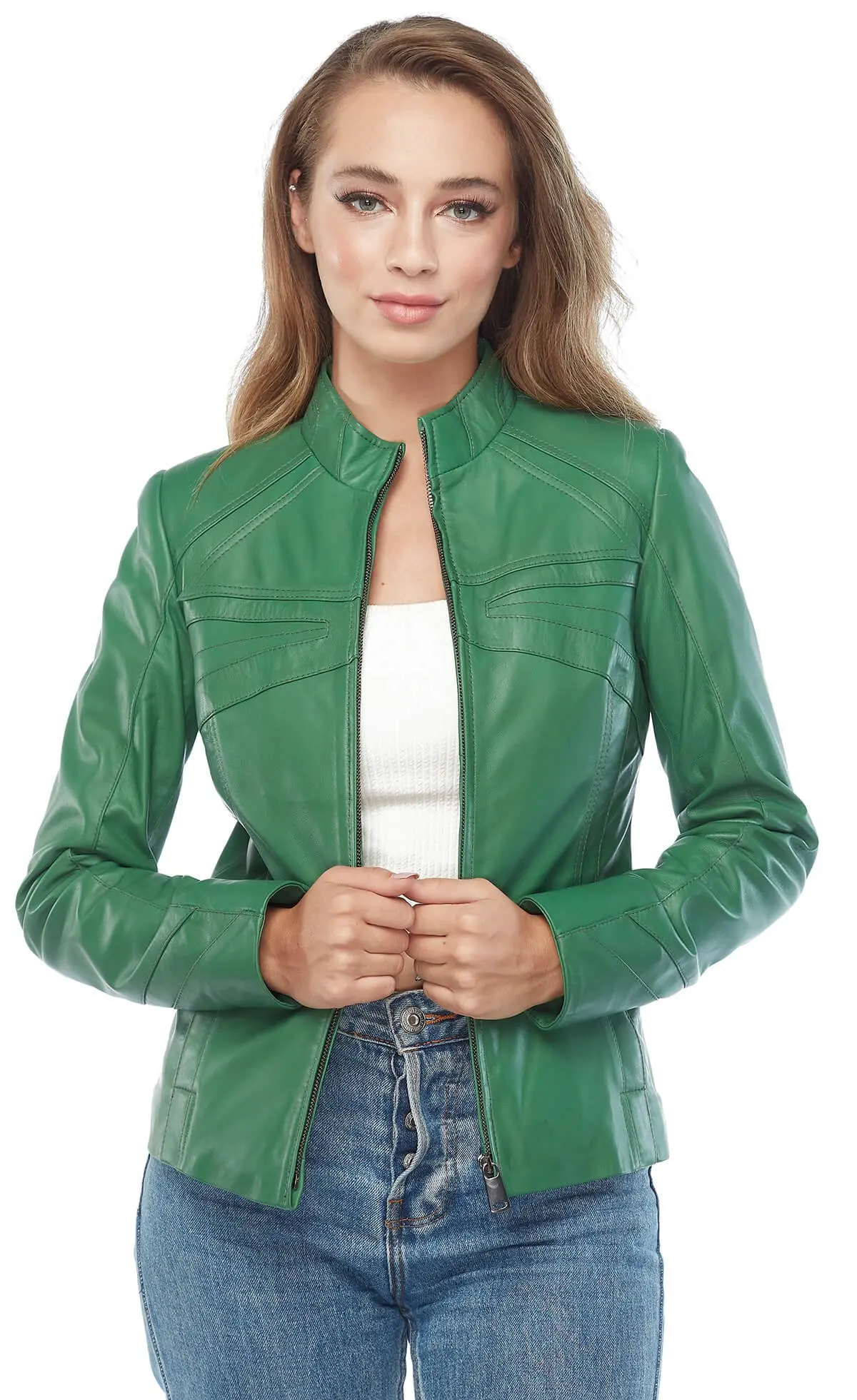 Genuine Leather Women 'S Jacket Coat Sheep Lamb Sheepskin Autumn Winter 2022 Thin Large Size Vintage Biker Cinzia Green