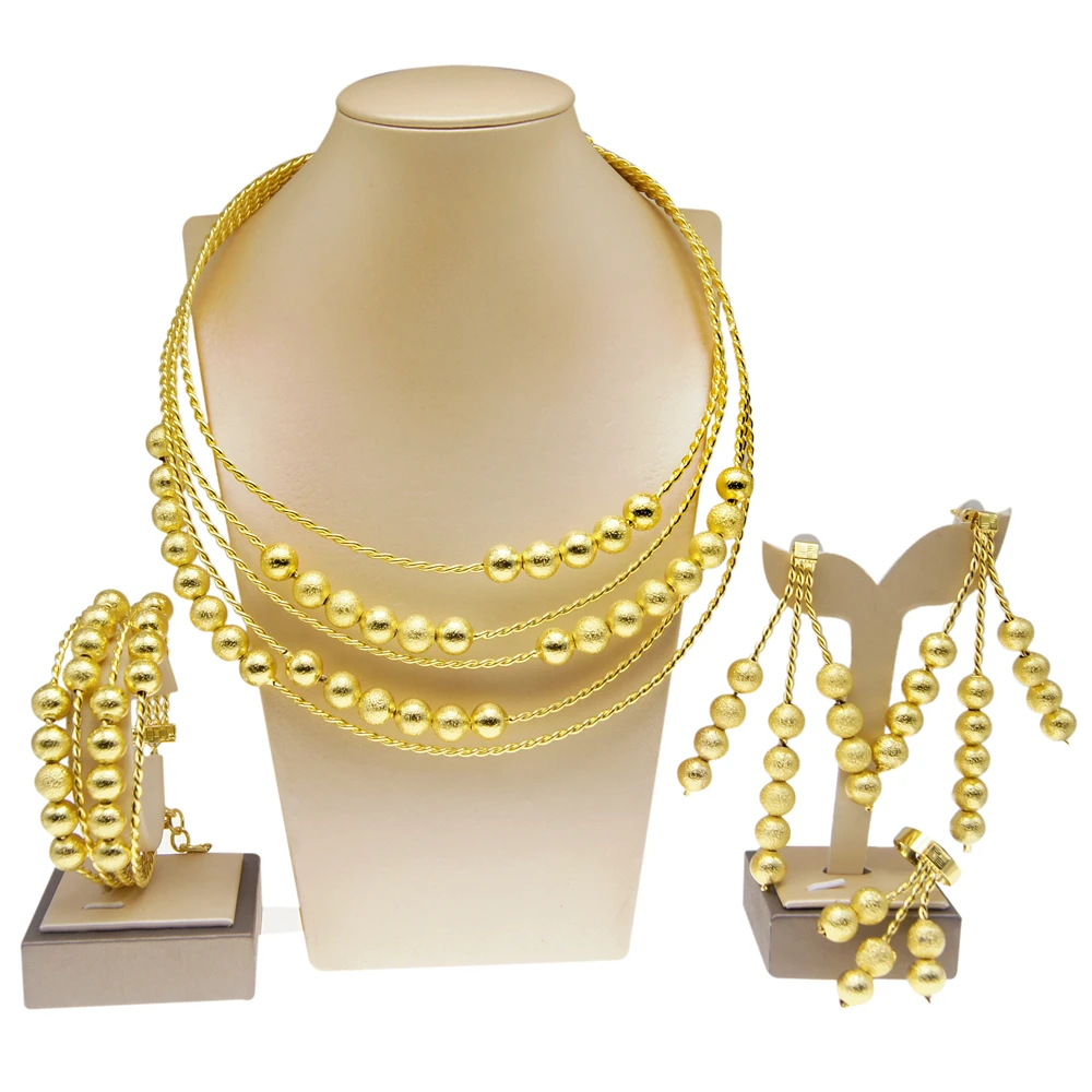 Bracelet Necklace Ring Jewelry Sets For Women Dubai Luxury Gold Plated Earrings 24k Original H20037