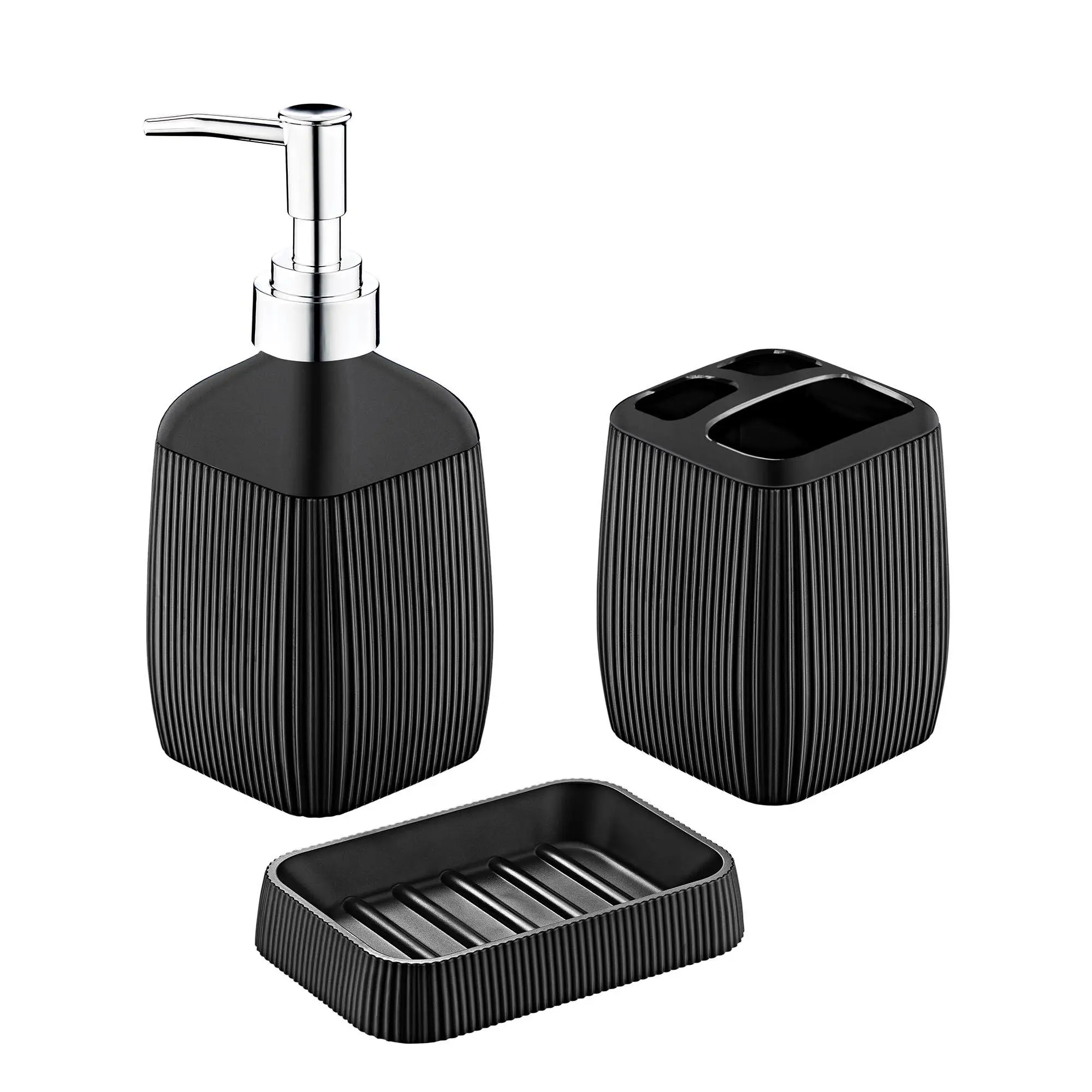 Striped 3 Pieces Bathroom Set Black Bathroom Set Bathroom Accessory Set bathroom accessory sets Toothbrush holder Liquid soap