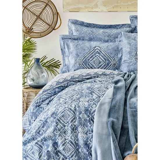 Karaca Lanika Blue 240x220cm king size double side 100% Cotton 4 PCS Duvet set