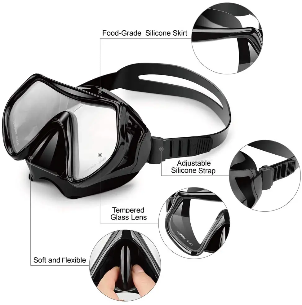 Snorkel Set Adult, Anti-Leak Snorkel Mask Gear, Panoramic Scuba Mask, Dry Top Snorkeling Set for Women Man Diving Gear