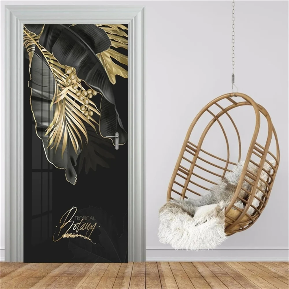 Modern Luxury Stair White Flower Door Sticker Europe Wooden Door Contact Wallpaper Entrance Corridor Bedroom Wall Decor Adhesive