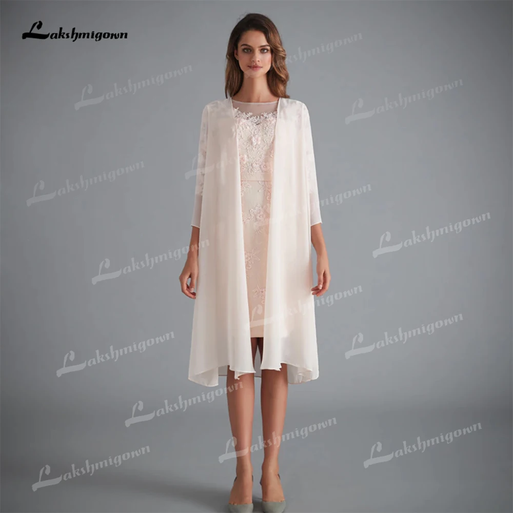 

Elegant Two Pieces Mother Of the Bride Dress with Jacket Knee Length Chiffon robe femme Plus Size vestidos de noite