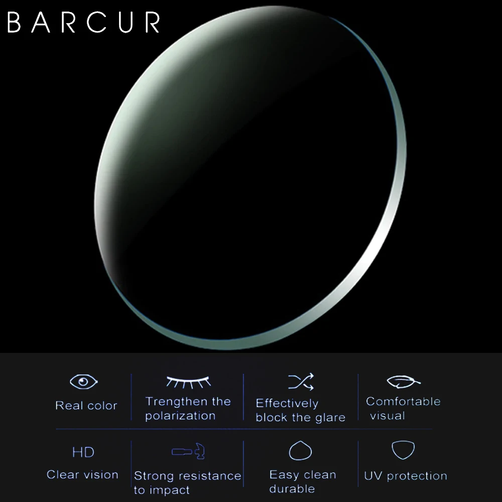 BARCUR Polarized 1.50 1.61 1.67 Myopia Sunglasses Lens UV400 Prescription CR-39 Resin Spherical Glass Lens