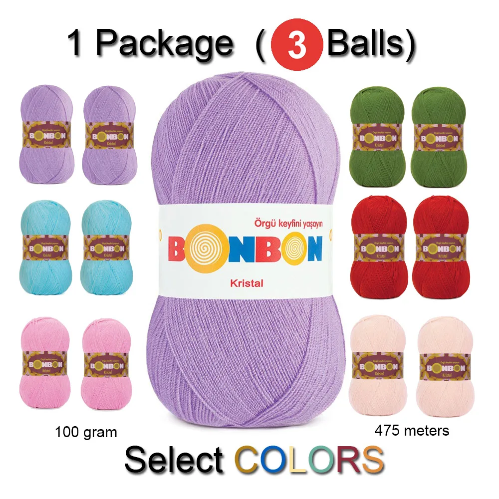 Nako Bonbon Kristal (3 Balls) 1 Package Yarn Hand Knitting Crochet Hook Thread Craft Chunky DIY 1 Ball: 100 Grams / 475 Meters