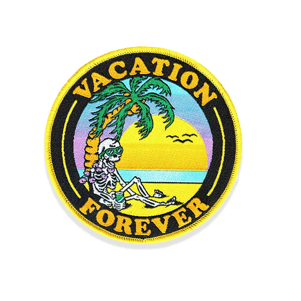 Vacation Forever Island Patches Embroidery Iron on Patches Appliques Clothing Jacket Shirt Bag Sew Badge Decoration Warehouse