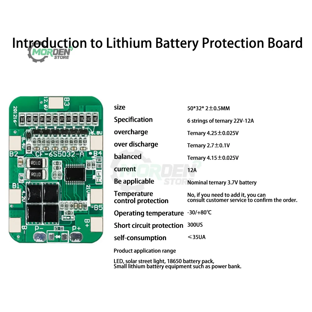 New 6s Integrated 22V12A18650 Lithium Battery Protection Board BMS for Power Tool  Accessories