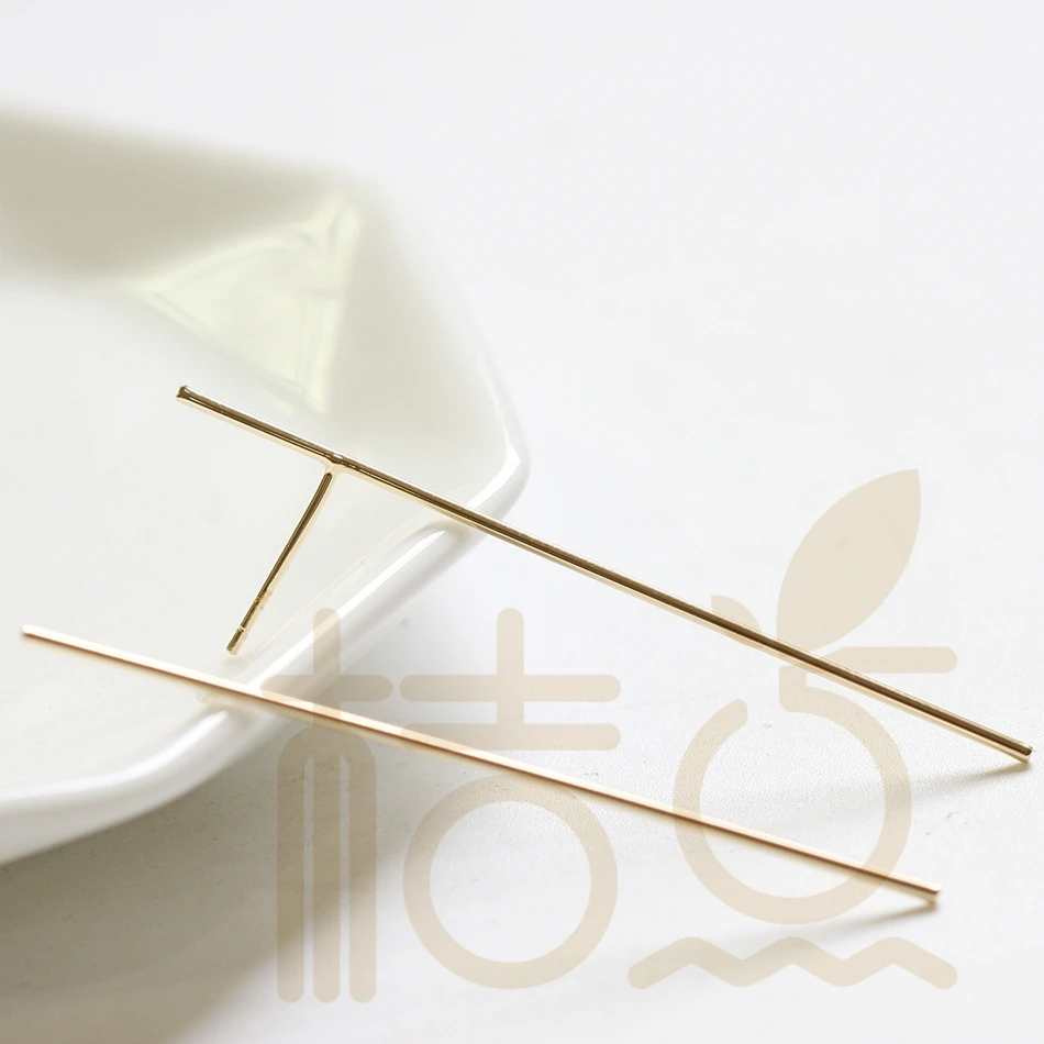 DIY Supply-2 Pieces (One Pair) Solid Hand Soldered Brass Earring Finding - Round Bar 50x0.9mm (4331C)