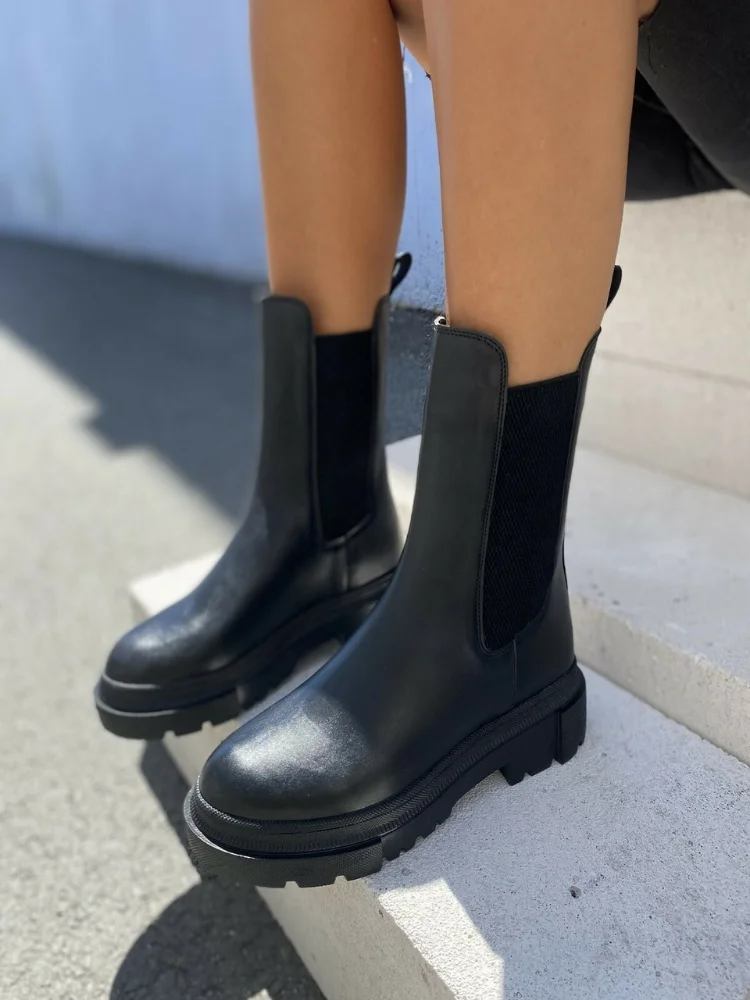 Sepatu Bot Hitam Wanita Sepatu Bot Punk Hitam Pos Sepatu Bot Musim Gugur Tinggi Sepatu Bot Motor Gaya Punk Gotik