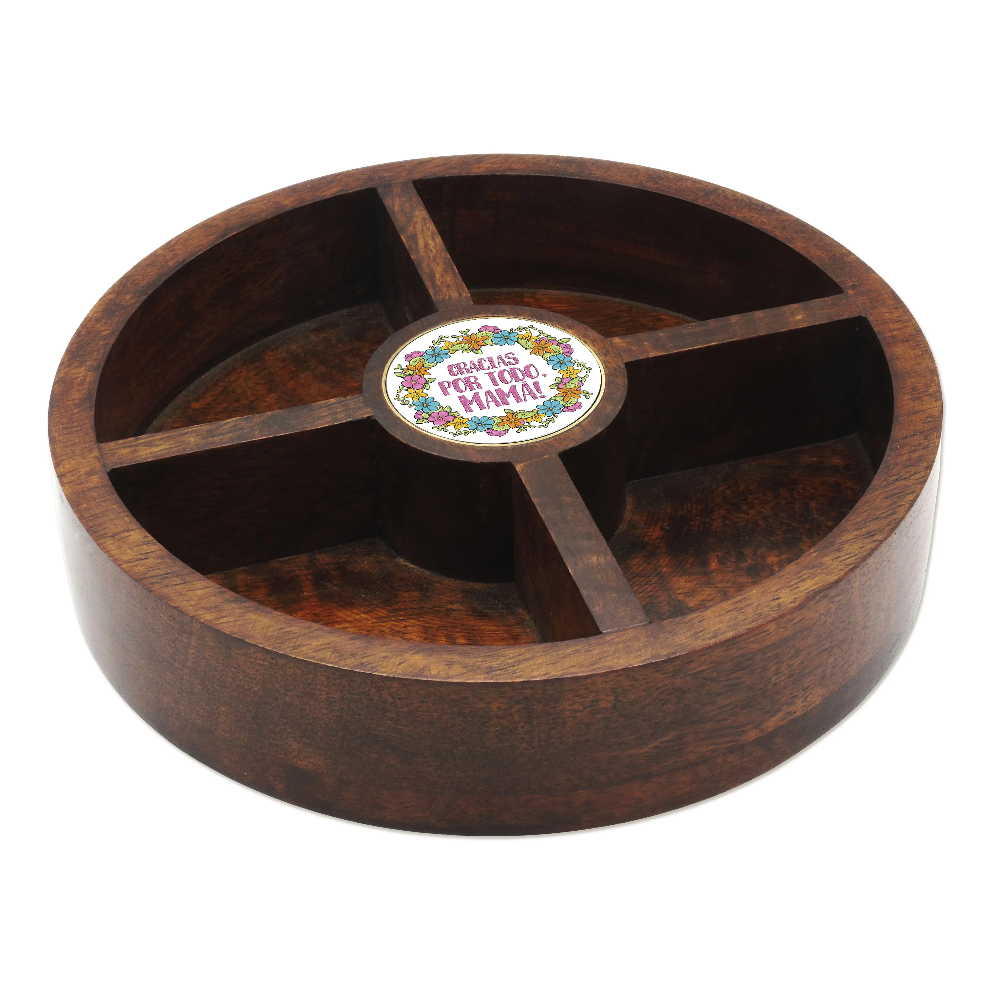 Wood Tray for accessories, nuts, etc. - Mother´s Day - Metal Medallion with Crystal Dome - Choose from 8 different designs.